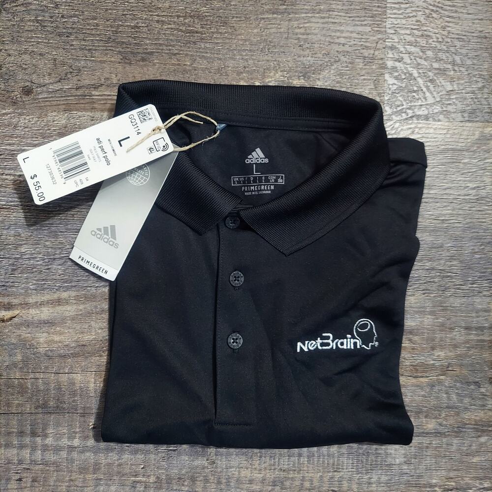 Adidas Golf Primegreen Men's Black Polo Large NetBrain Logo NWT GQ3114